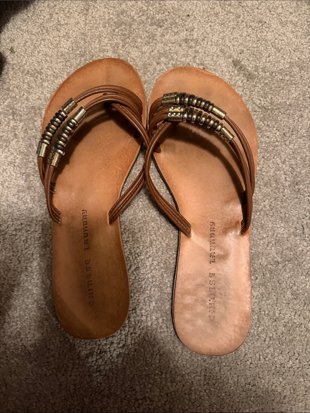 Chinese Laundry Brown Beaded Strap Thong Sandals
